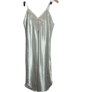Vintage Val Mode Lingerie White Satin Chemise Lace Nightgown Size S